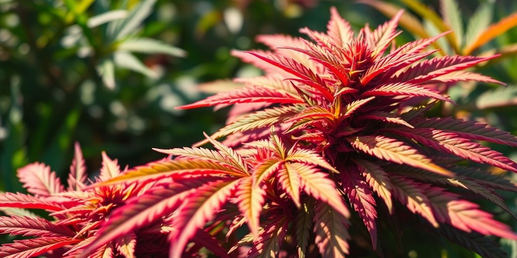 Close-up of lush weed leaves in natural setting Naples.