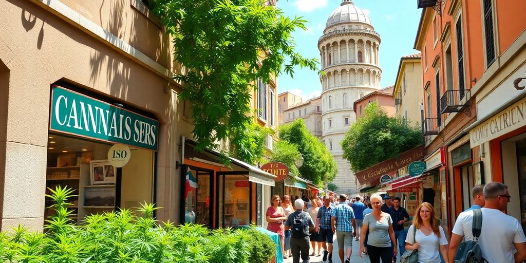 Street view of cannabis shops in Pisa, Italy. How to get weed in Pisa Telegram?