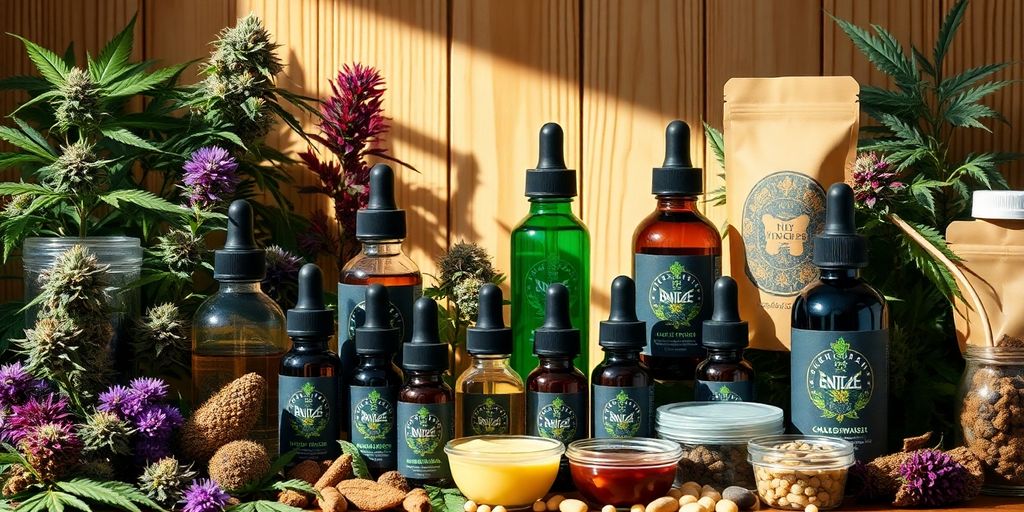 Colorful weed products including flowers, oils, and edibles in Perth.